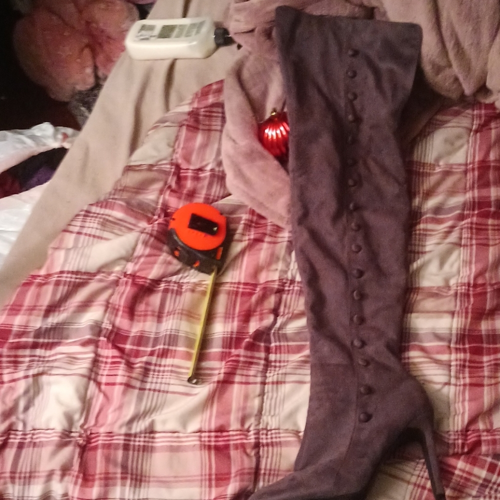 Grey thigh high boots